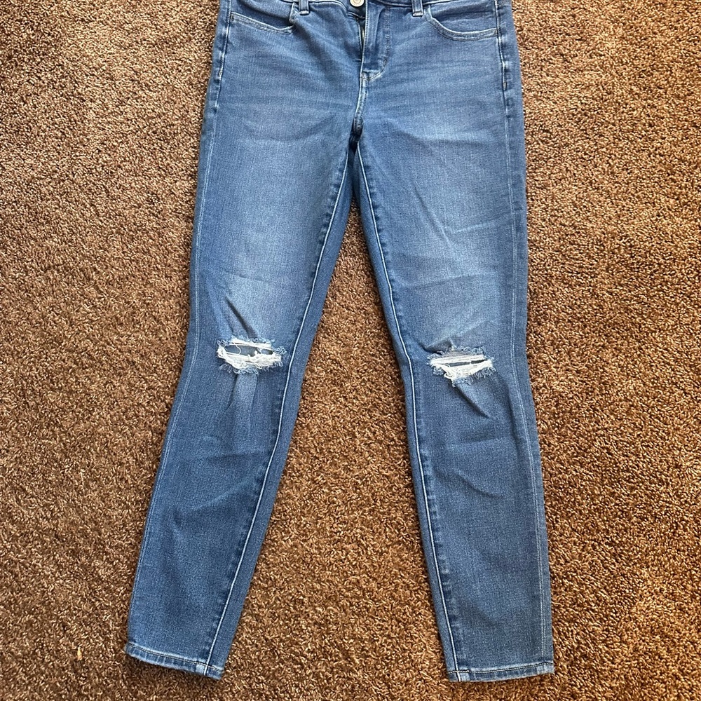 American Eagle Outfitters Blue Distressed Skinny Jeans